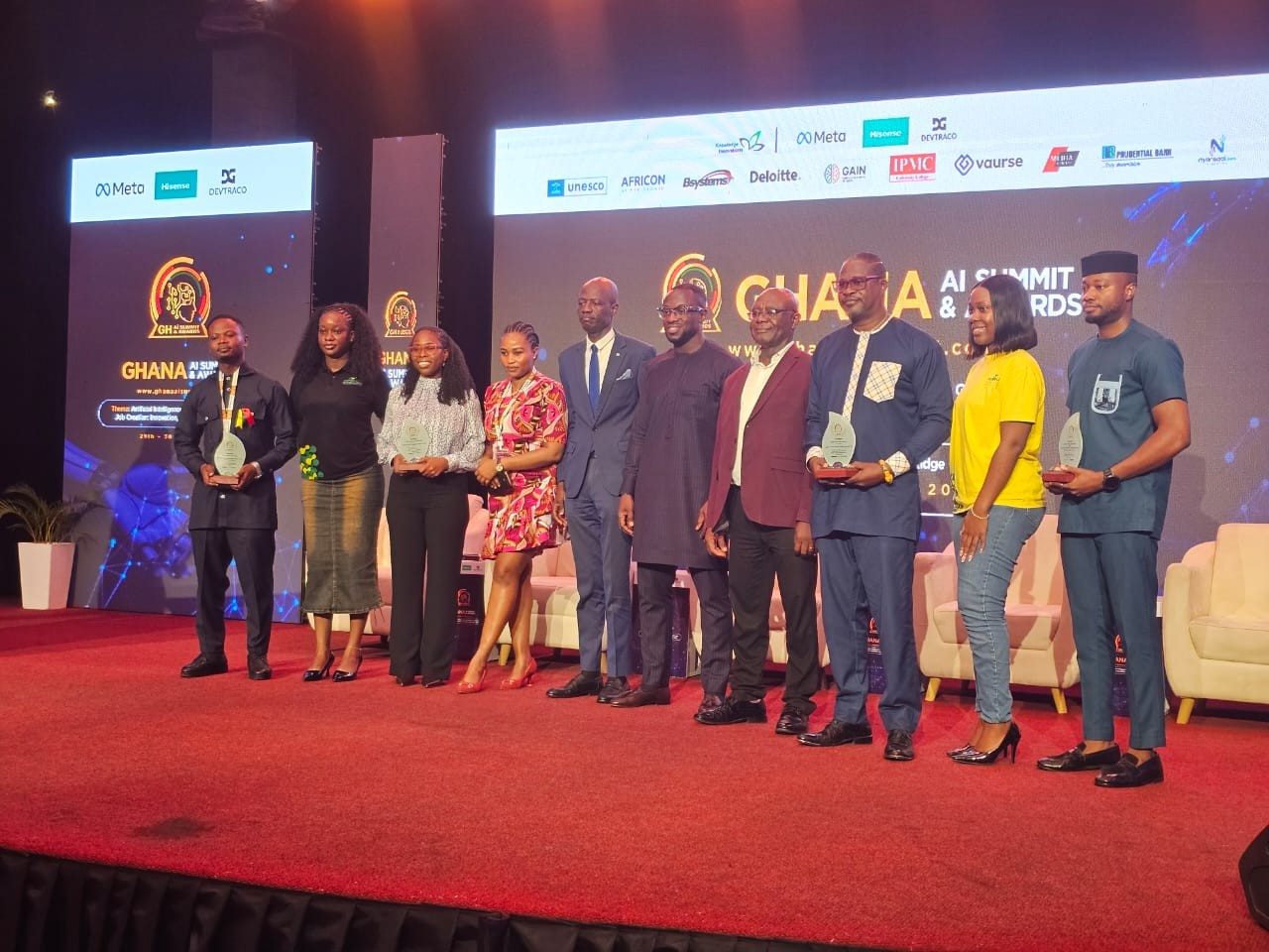 DigiTransact AI team celebrating the Best AI Services Solution Provider win at the Ghana AI Summit & Awards 2026 in Accra